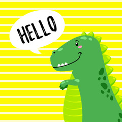 Cartoon vector illustration. Cute Doodle Dinosaur. Template for print, design