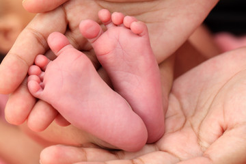 Obraz na płótnie Canvas Close up of tiny feet of newborn baby
