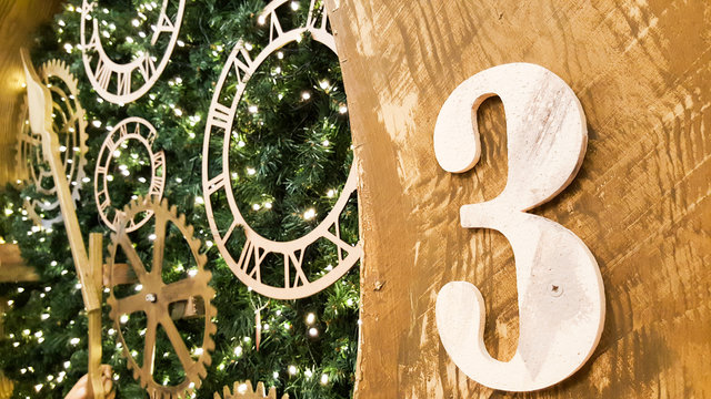 detail of a wooden Christmas clock