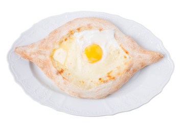 Georgian khachapuri pie with egg and cheese.