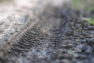 Car or truck trace on a country road