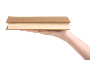 Book in hand on white background isolation