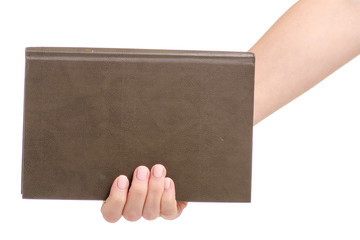 Book in hand on white background isolation