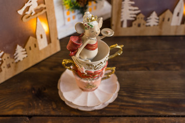 Beautiful Christmas elements of a decor on a dark wooden background