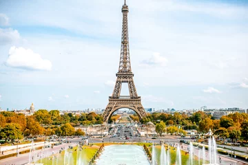 Poster Im Rahmen Blick auf den Eiffelturm mit Springbrunnen bei Tageslicht in Paris © rh2010