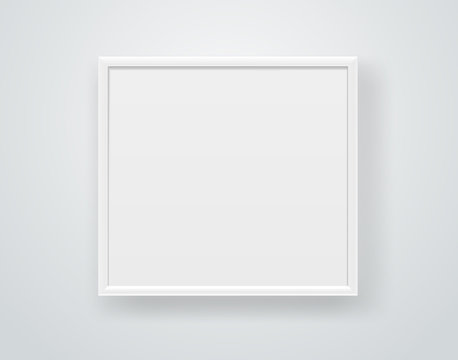 Empty square white frame on a wall. Vector template