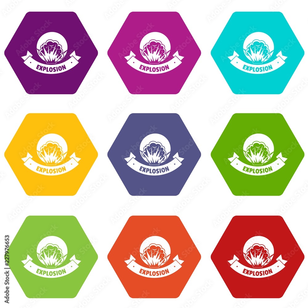 Aufkleber frame explosion icons 9 set coloful isolated on white for web
