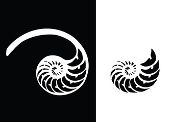 Black and white nautilus shell striped tri cut. Vector illustration. - obrazy, fototapety, plakaty