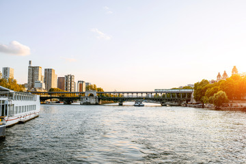 Landscape view on bir-hakeim bridge with modern residential buildings in Paris