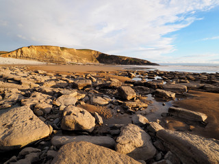 Carboniferous layers of limestone and shale cliffs at Dunraven Bay, Vale of Glamorgan, South Wales...