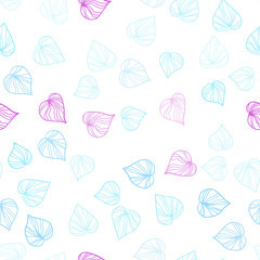 Light Blue, Red vector seamless doodle background with leaves.