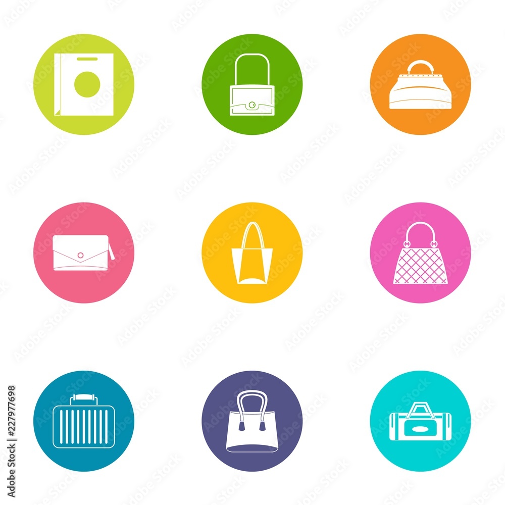 Poster leather case icons set. flat set of 9 leather case vector icons for web isolated on white background