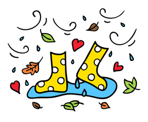 Colorful rubber boots doodle drawing autumn concept