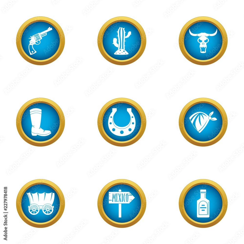 Poster border mexico icons set. flat set of 9 border mexico vector icons for web isolated on white backgrou