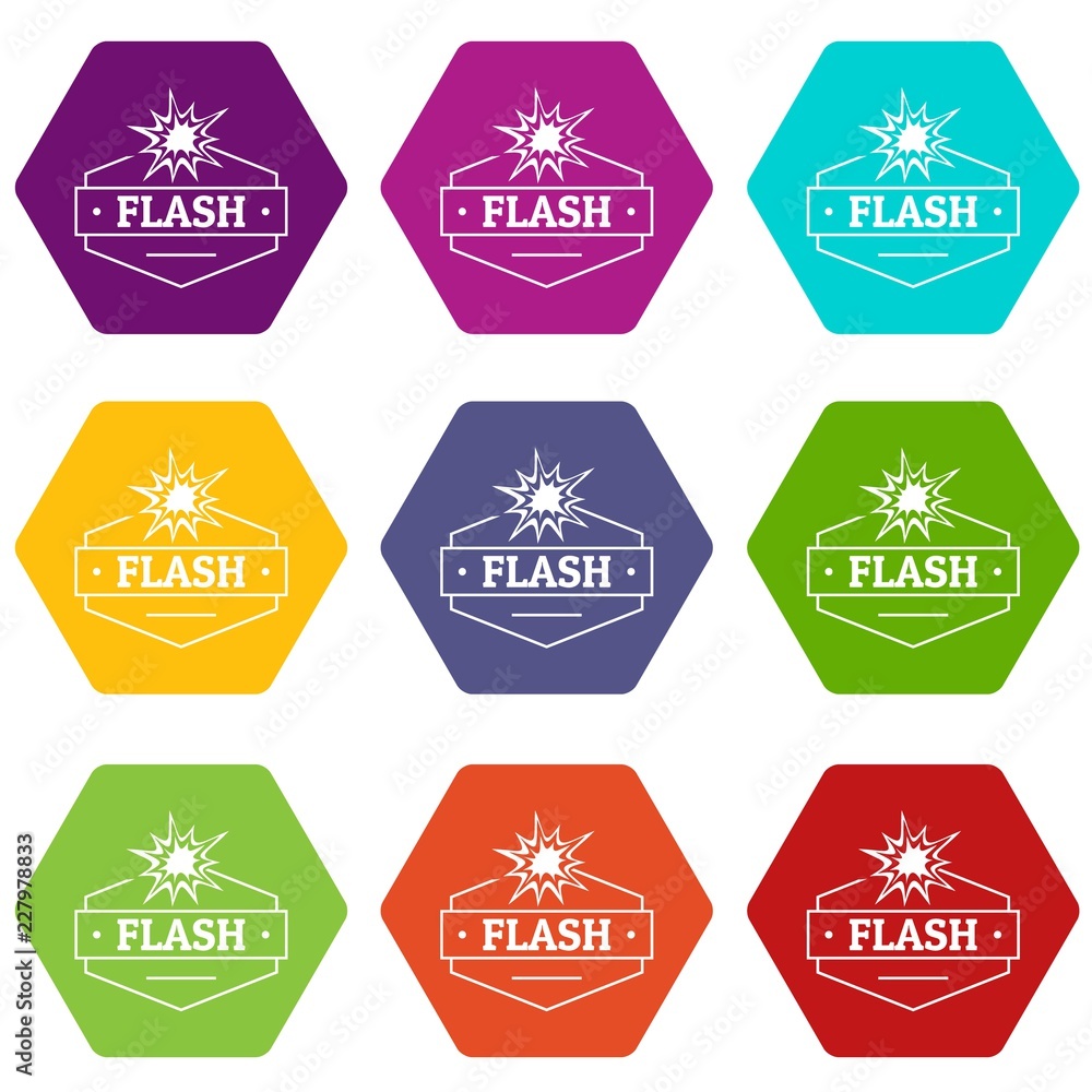 Poster flash icons 9 set coloful isolated on white for web