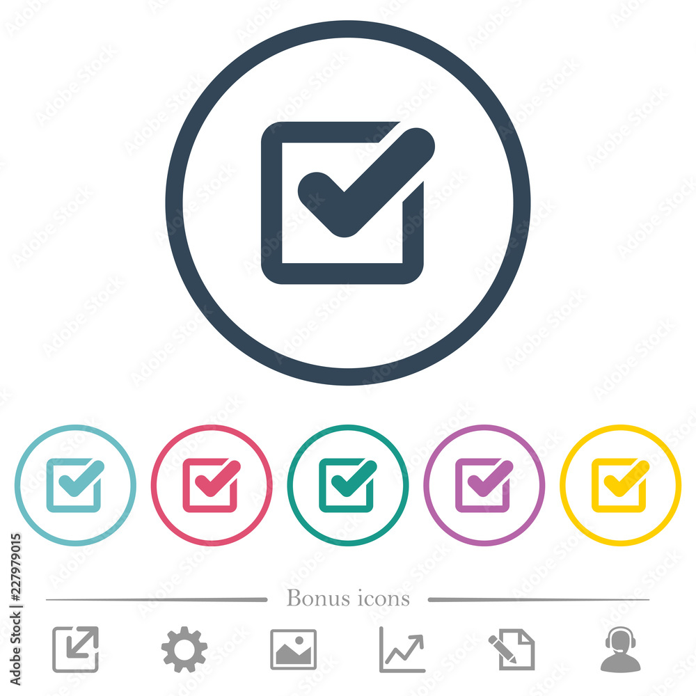 Poster checkbox flat color icons in round outlines