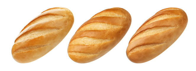 Whole white bread isolated on white background, collection
