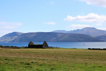 Old barn at Skipness, Scotland. Looking towards the isle of Arran