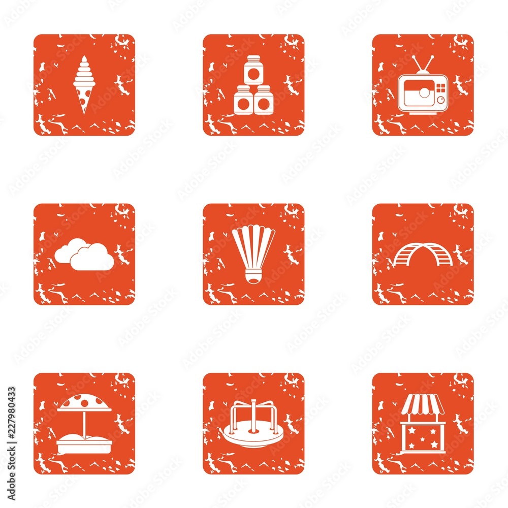 Poster children occasion icons set. grunge set of 9 children occasion vector icons for web isolated on whit