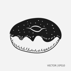 Vector illustration: Chocolate donut. Simple icon. Flat design. Drawings for children, coloring pages