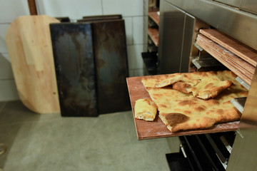 Fototapeta na wymiar White Pizza out of the oven