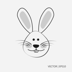 Vector illustration: Funny bunny. Rabbit, hare with big teeth. Simple icon. Flat design. Drawings for children, coloring pages