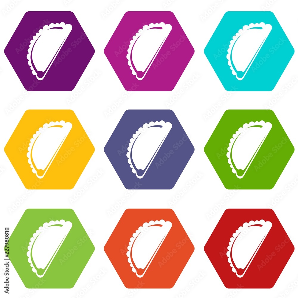 Poster cheburek icons 9 set coloful isolated on white for web