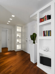 Fototapeta premium entrance interiors of a modern aprtment with wooden floor and niches