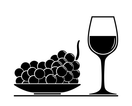 black grapes and wine glass on white clip art preview