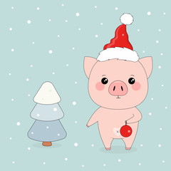 winter illustration with pigs