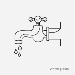 Vector illustration: Dripping tap. Flat design. Drawings for children, coloring pages