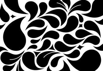 Black paisley silhouette pattern, vector illustration - obrazy, fototapety, plakaty