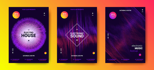 Fototapeta na wymiar Electronic Music Posters with Sound Amplitude.