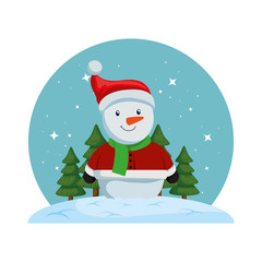 merry christmas snowman in ice scape