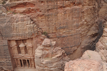 Al-Khazneh  called The Treasury is one of the most elaborate temples in the ancient Arab Nabatean Kingdom city of Petra. This structure was carved out of a sandstone rock face.