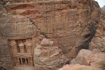 Al-Khazneh  called The Treasury is one of the most elaborate temples in the ancient Arab Nabatean Kingdom city of Petra. This structure was carved out of a sandstone rock face.