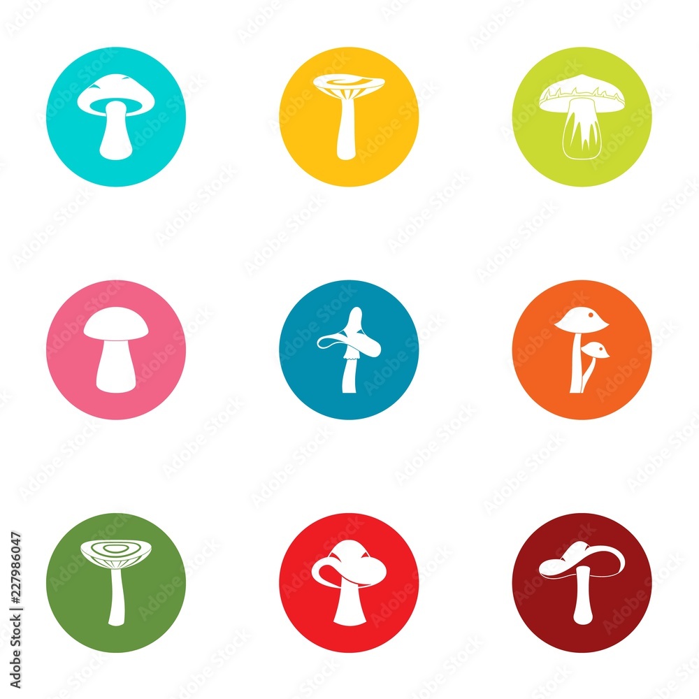 Poster mycotic forest icons set. flat set of 9 mycotic forest vector icons for web isolated on white backgr