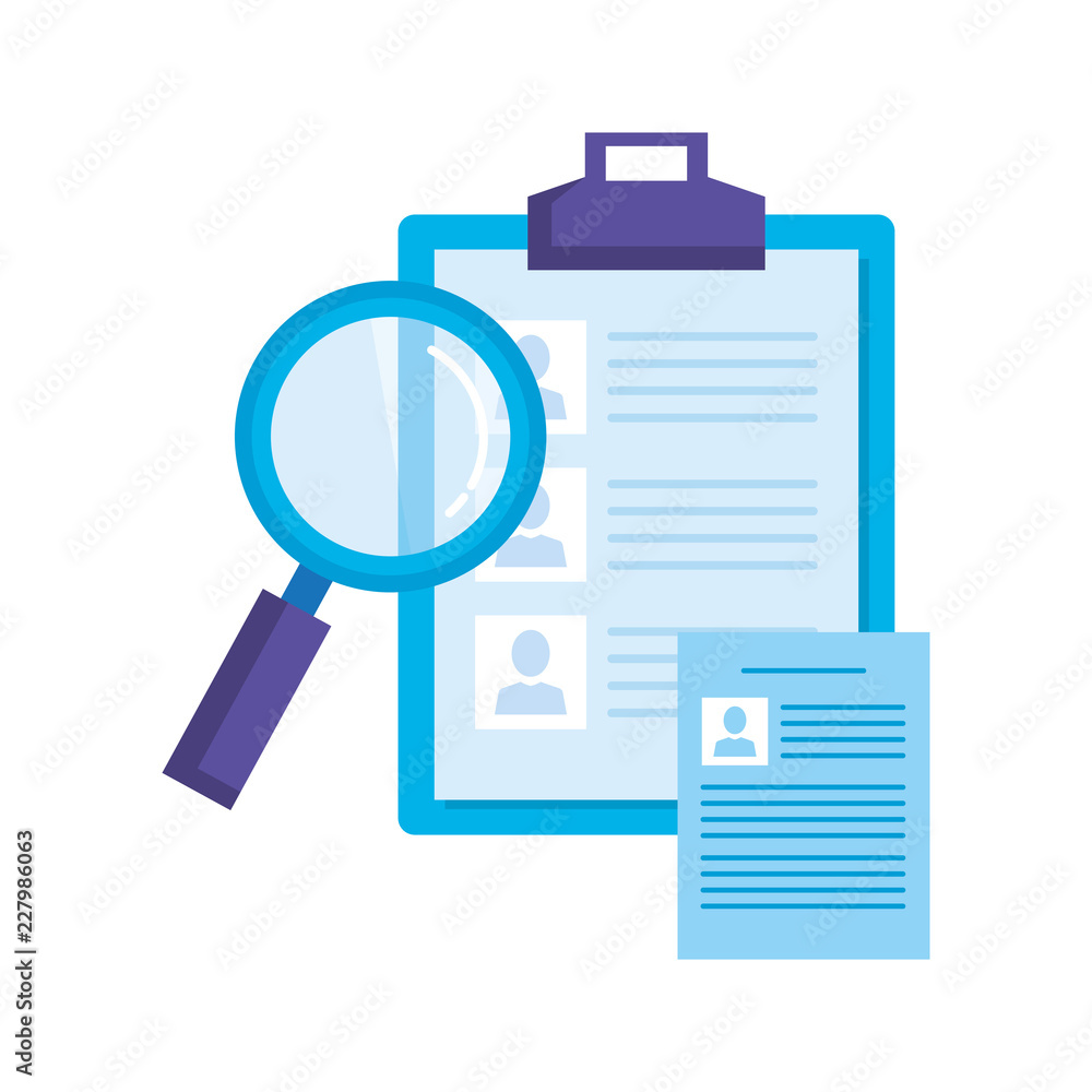 Poster checklist with curriculum and magnifying