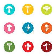 Mycotic forest icons set. Flat set of 9 mycotic forest vector icons for web isolated on white background