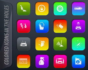 Car wash shower service icons set