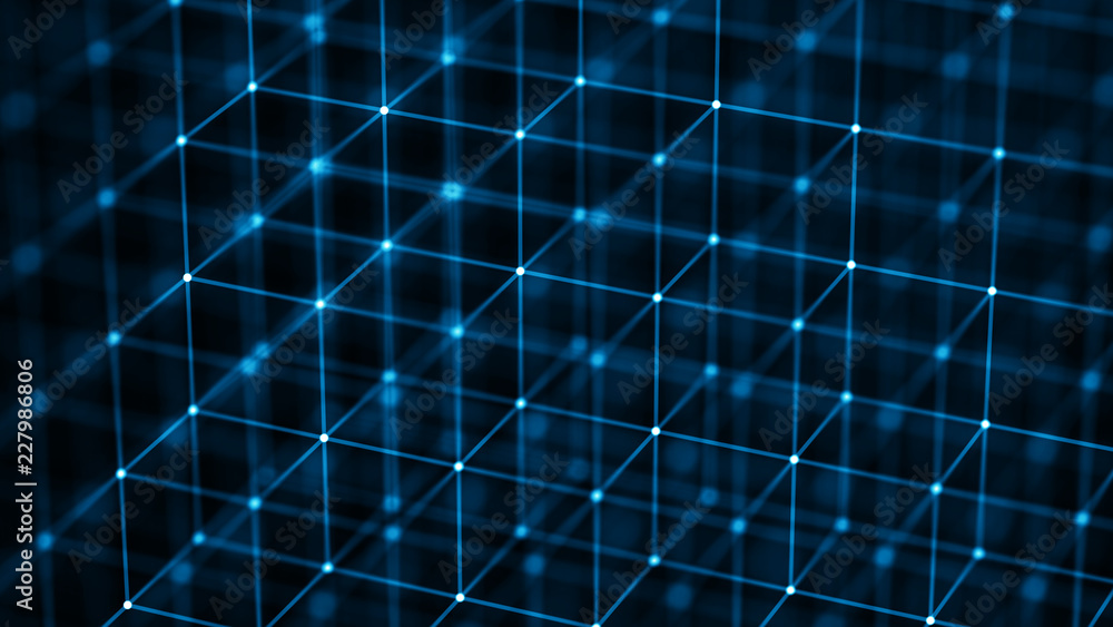 Poster Block chain concept. Network connection. 3D Rendering. Big data visualization. 4k rendering.
