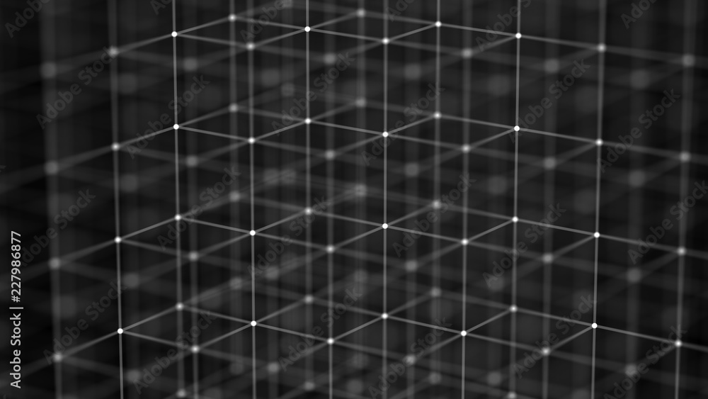 Poster Block chain concept. Network connection. 3D Rendering. Big data visualization. 4k rendering.