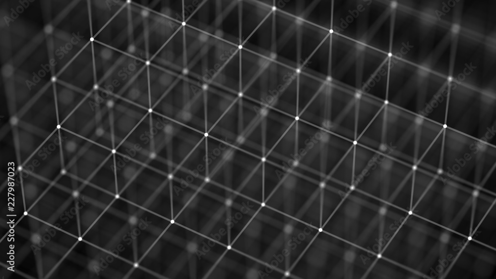 Poster Block chain concept. Network connection. 3D Rendering. Big data visualization. 4k rendering.