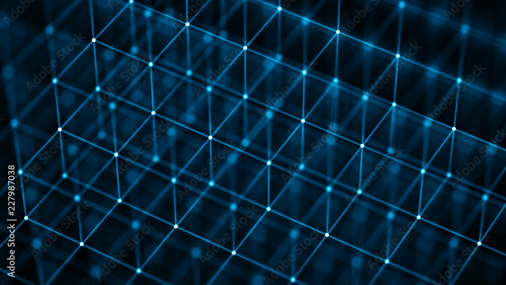 Poster Block chain concept. Network connection. 3D Rendering. Big data visualization. 4k rendering.