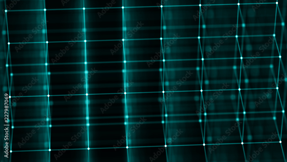 Poster Block chain concept. Network connection. 3D Rendering. Big data visualization. 4k rendering.