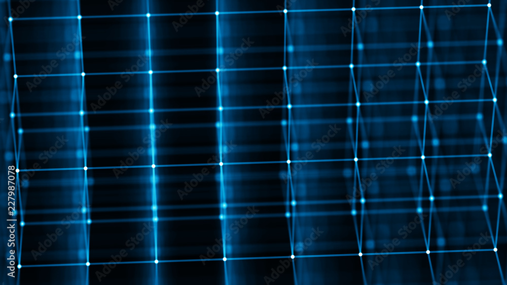 Poster Block chain concept. Network connection. 3D Rendering. Big data visualization. 4k rendering.