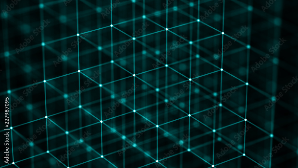 Fototapete Block chain concept. Network connection. 3D Rendering. Big data visualization. 4k rendering.