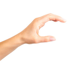 Woman hand showing picking up pose or holding