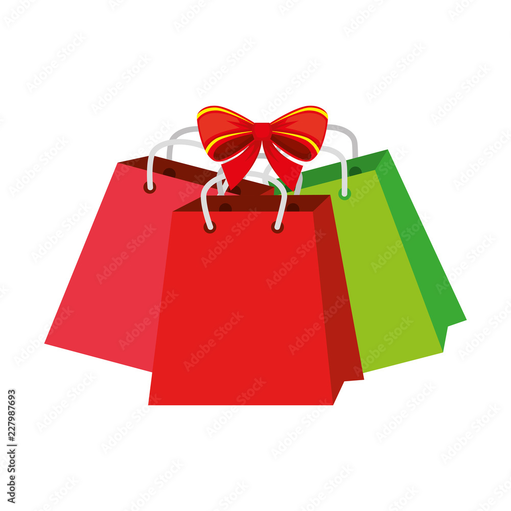 Sticker shopping bags with christmas bow