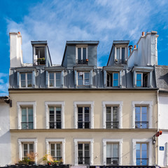 Paris, beautiful house in Montmartre, typical parisian facade rue Lepic

